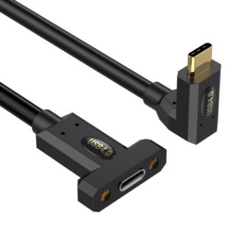 Type-C Elbow to Female Panel Extension Cable, 1m, Screw Fixed - 1