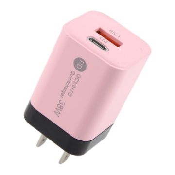 KO-72 38W QC3.0 USB & USB-C PD Quick Charger, US Plug, Pink - 1