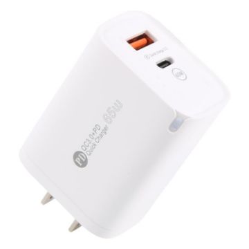 65W QC3.0 USB & USB-C PD Quick Charger AR-PD12, US Plug, White - 1