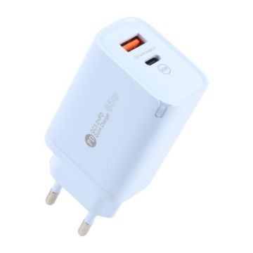 65W QC3.0 USB & USB-C PD Quick Charger, EU Plug, Blue - AR-PD12 - 1