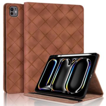 iPad Pro 13 2024 Brown Rhombus Embossed Leather Tablet Case - 1