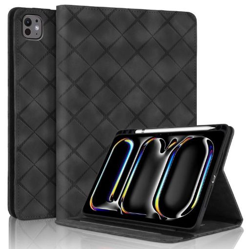 iPad Pro 13 2024 Black Rhombus Embossed Leather Tablet Case - 1