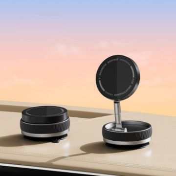 K10B Black Car Phone Holder - Rotatable, Magnetic, Foldable Vacuum Mount - 1
