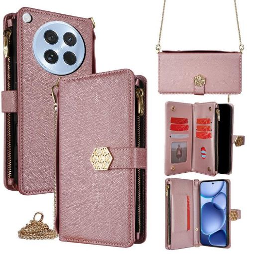 OPPO Find X8s 5G Rose Gold Crossbody Leather Phone Case - 1