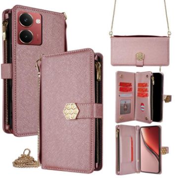 Realme P3 Ultra 5G Rose Gold Crossbody Leather Phone Case - 1
