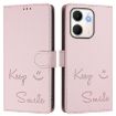 OPPO A5x 5G/4G Global Pink RFID Leather Phone Case - Smile Embossing - 2