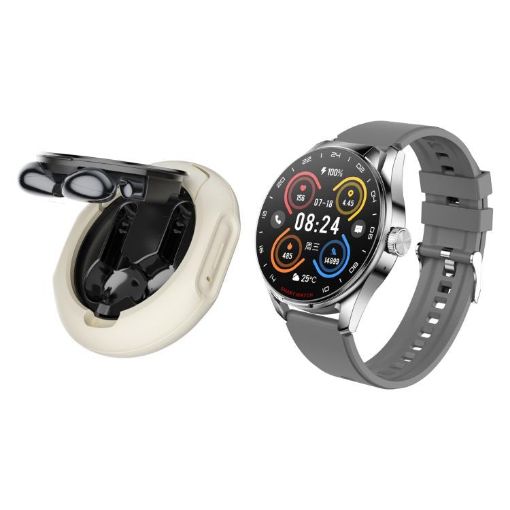 D9 1.46" 2-in-1 Bluetooth Earphone Smart Watch, Call/NFC/Heart Rate, Silver - 1