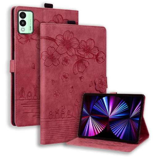 Tecno MegaPad 11 Red Cartoon Sakura Cat Leather Tablet Case - 1