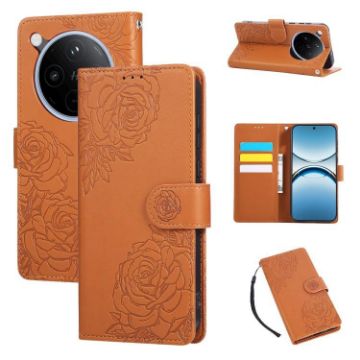 OPPO Find X8 Pro 5G Leather Phone Case, Rose Embossed, 3-Card Slots, Brown - 1