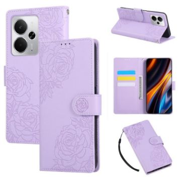 Realme 14 5G Global Rose Embossed Leather Phone Case Purple 3-Card Slots - 1