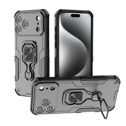 iPhone 17 Pro Max Black Metal Kickstand TPU Hybrid PC Case - 1