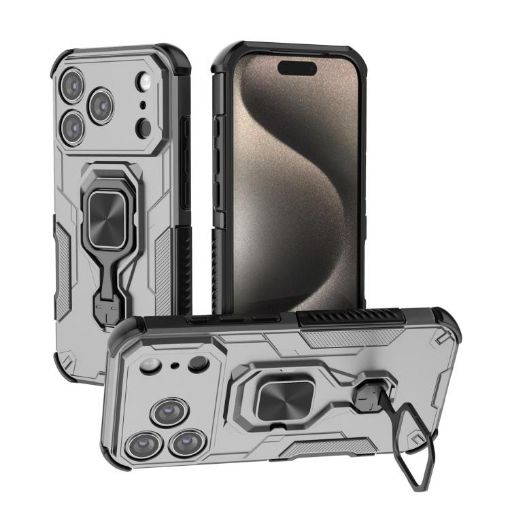 iPhone 17 Pro Grey Metal Kickstand TPU Hybrid PC Case - 1