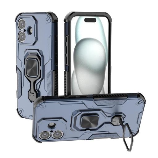 iPhone 17 Blue Metal Kickstand TPU Hybrid PC Case - 1