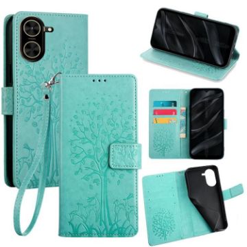 Redmi A5 4G Green Leather Phone Case - Tree & Deer Embossed Design - 1