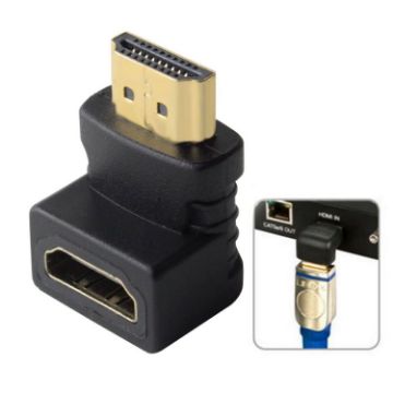 90-Degree HDMI 19Pin Male to Female Adapter, Gold Plated, Black - 1