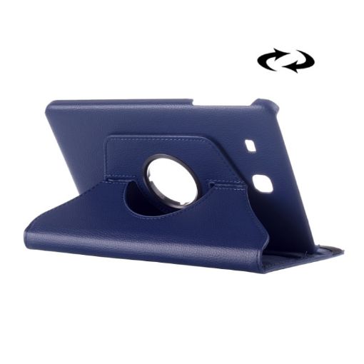 Galaxy Tab E 9.6 Leather Case - Litchi Texture, 360 Rotation, Dark Blue - 1