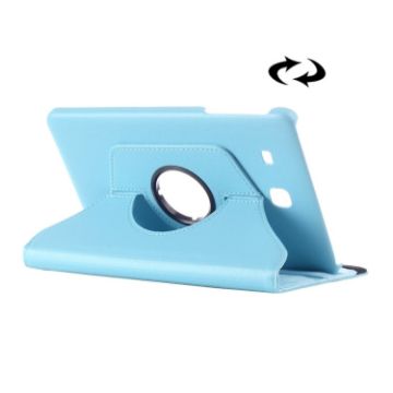 Galaxy Tab E 9.6 Case - Litchi Texture, 360 Rotation, Baby Blue Holder - 1