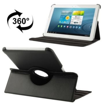 Galaxy Tab 2 (10.1) P5100 Black Leather Case with 360 Rotatable Holder - 1