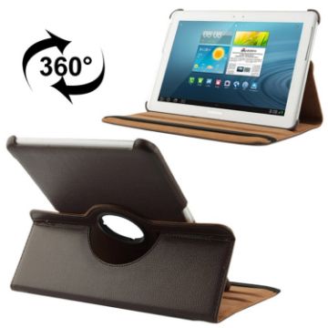 Galaxy Tab 2 (10.1) P5100 Brown Leather Case with 360 Rotatable Holder - 1