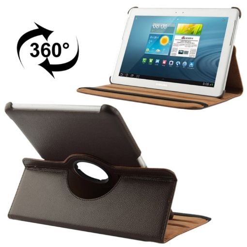 Galaxy Tab 2 (10.1) P5100 Brown Leather Case with 360 Rotatable Holder - 1