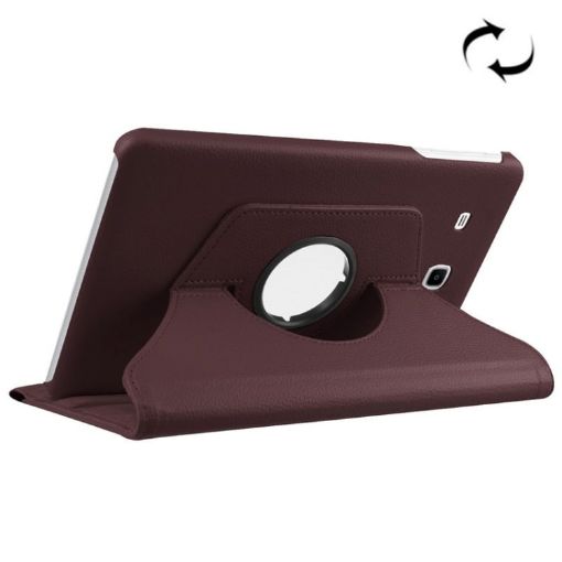 Litchi Texture Leather Case for Galaxy Tab E 9.6 - 360 Rotation, Coffee - 1