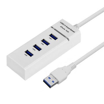 4 Ports USB 3.0 Hub Splitter with LED, 5Gbps Speed, BYL-P104 White - 1