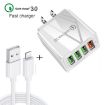 2 in 1 USB to 8 Pin Cable + 30W QC 3.0 Charger Set, US Plug (White) - 2