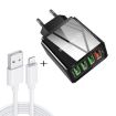 2 in 1 USB to 8 Pin Cable + 30W QC 3.0 Charger Set, EU Plug (Black) - 1