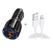 QC3.0 Dual USB Car Charger + 8 Pin Fast Charging Line Kit (Black) - 1