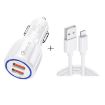 QC3.0 Dual USB Car Charger + 8 Pin Fast Charging Line Kit - White - 1