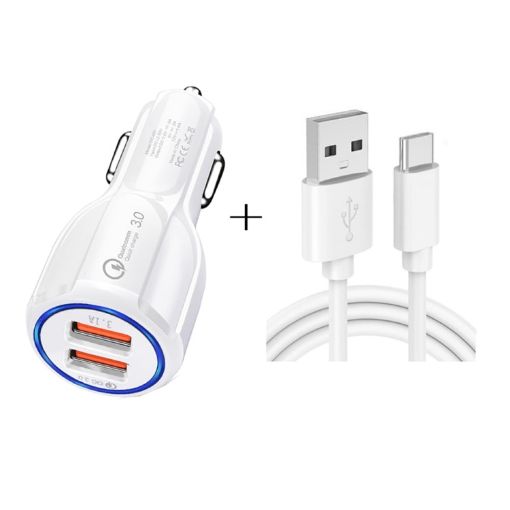 LZ-681 QC3.0 Dual USB & Type-C Fast Charging Car Kit - White - 1