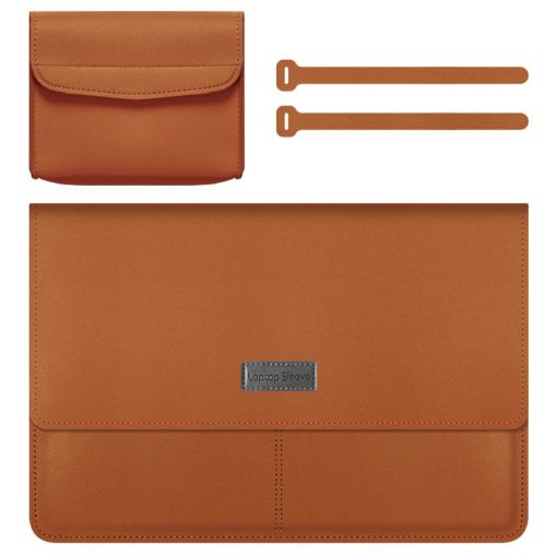 Brown Litchi Pattern PU Leather Laptop Bag 13-14 inch Waterproof Case - 1