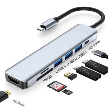 7-in-1 Type-C Hub: HDMI, SD/TF, USB2.0x2, USB3.0, PD Docking Station - 1