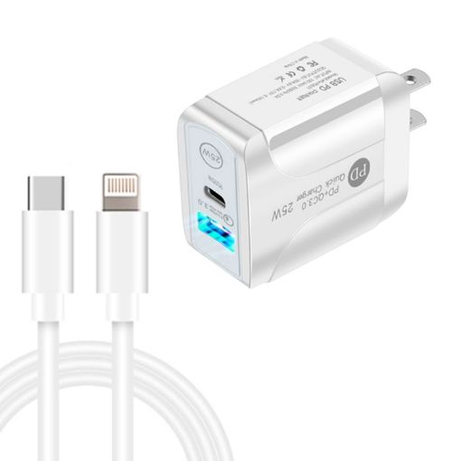 PD25W USB-C/Type-C + QC3.0 Dual Port Fast Charger with Cable, US Plug - 1