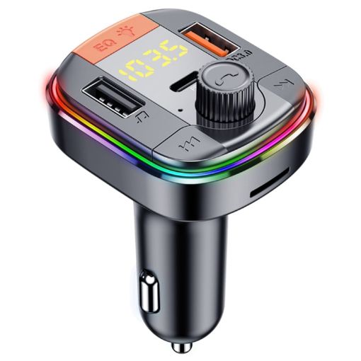 T832 Car Bluetooth FM Transmitter with Colorful Light & QC3.0 Charger - 1