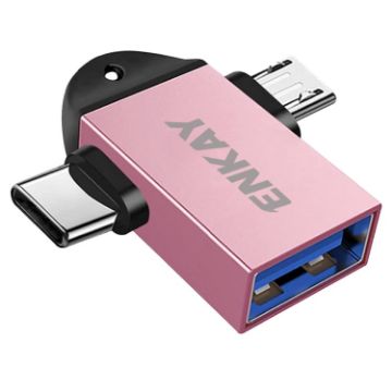 ENKAY ENK-AT112 2 in 1 Type-C/Micro USB to USB 3.0 OTG Adapter Pink - 1