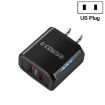 36W Dual Port QC3.0 USB Charger, Dual 18W Output, US Plug, Black - 1
