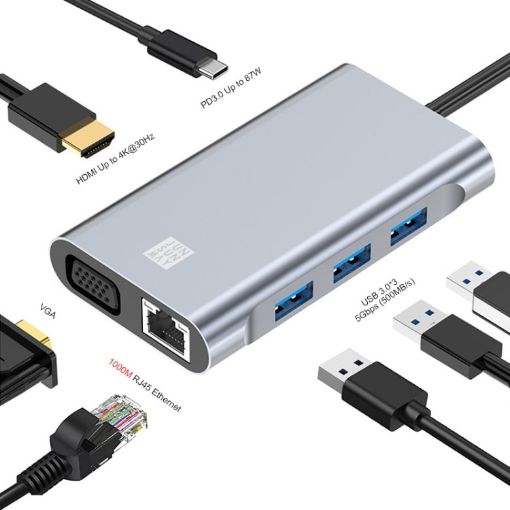 JUNSUNMAY 7-in-1 USB-C Hub: 4K HDMI, VGA, Ethernet Docking Station - 1