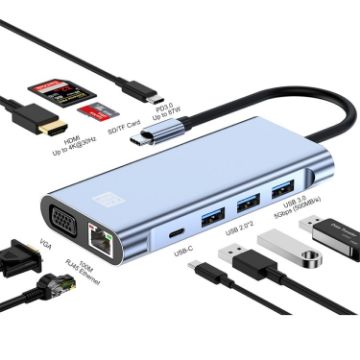 JUNSUNMAY 10-in-1 Type-C Dock: 4K HDMI, VGA, RJ45, Audio, PD Charge, SD/TF - 1