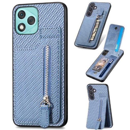 For Honor 400 Lite Global Carbon Fiber Flip Zipper Phone Case Blue - 1