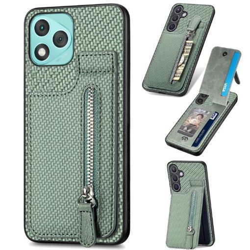 For Honor 400 Lite Green Carbon Fiber Vertical Flip Zipper Case - 1