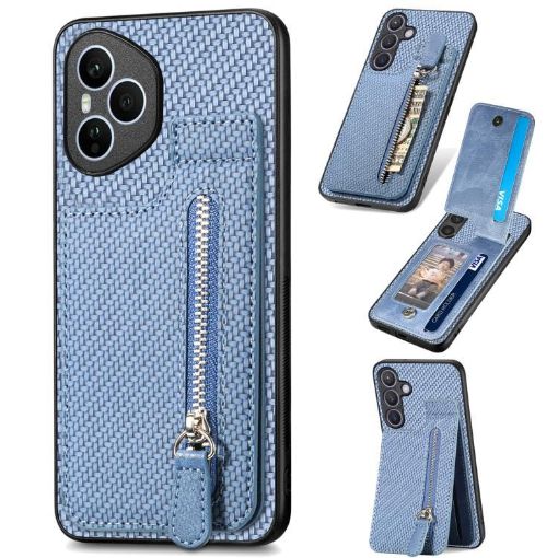For Honor 400 Global Carbon Fiber Vertical Flip Zipper Case - Blue - 1