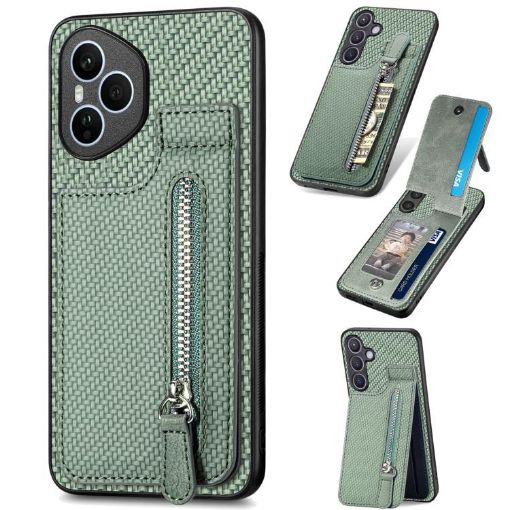 For Honor 400 Global Carbon Fiber Vertical Flip Zipper Case - Green - 1