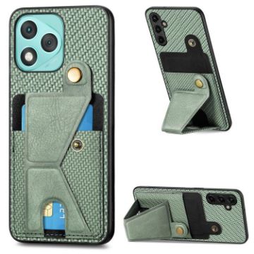 For Honor 400 Lite Green Carbon Fiber Wallet Flip Card Phone Case - 1