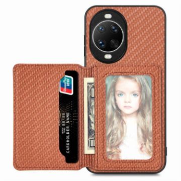Huawei nova 14 Brown Carbon Fiber Magnetic Card Bag Phone Case - 1