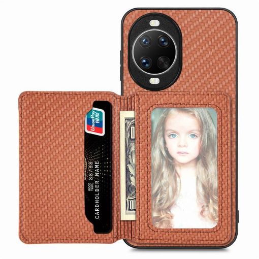 Huawei nova 14 Ultra Brown Carbon Fiber Magnetic Card Bag Phone Case - 1
