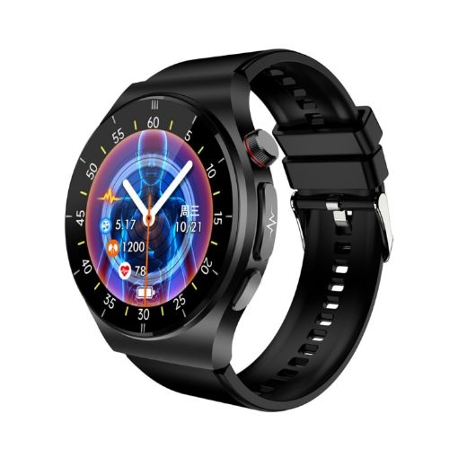 ET340 Smart Watch, 1.46" Color Screen, Health Monitoring, Black Silicone Strap - 1