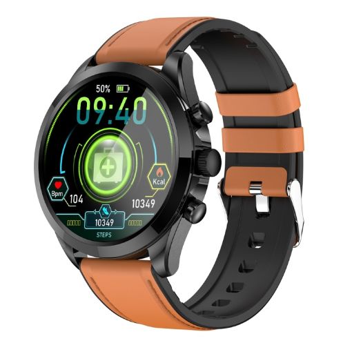 ET440 Smart Watch: 1.39" Color Screen, Leather Strap, Health Monitoring - 1