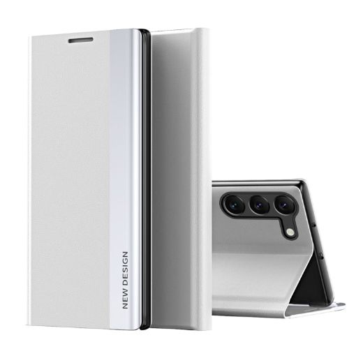 Samsung Galaxy S24+ 5G White Leather Phone Case with Electroplated Sides - 1