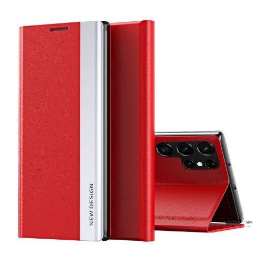 Samsung Galaxy S25 Ultra 5G Red Leather Phone Case with Electroplated Sides - 1